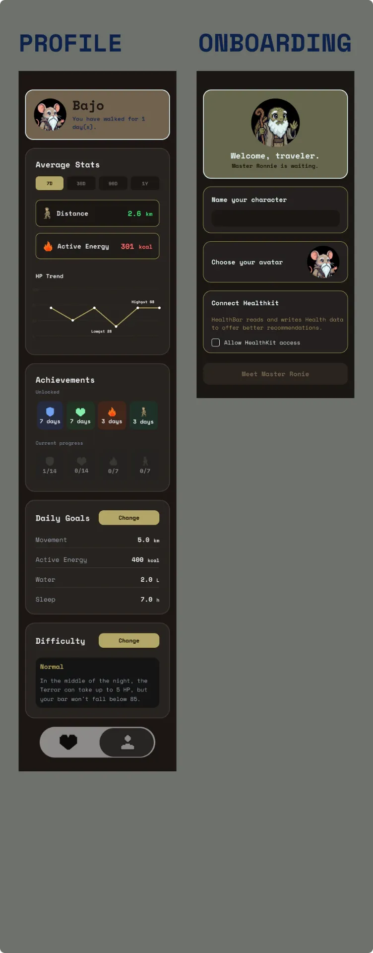 HealthBar — profile & onboarding