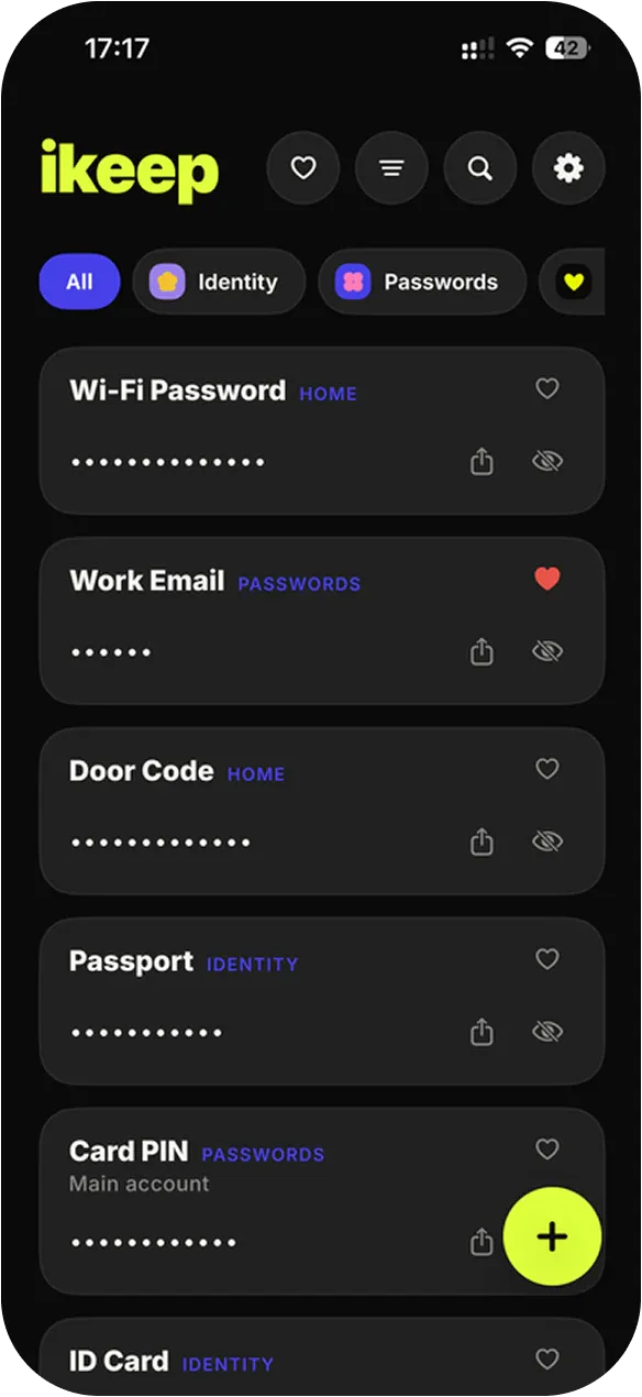 iKeep after — dark mode cards