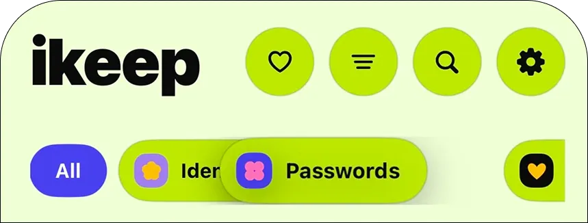 iKeep after — dragging a category chip to reorder