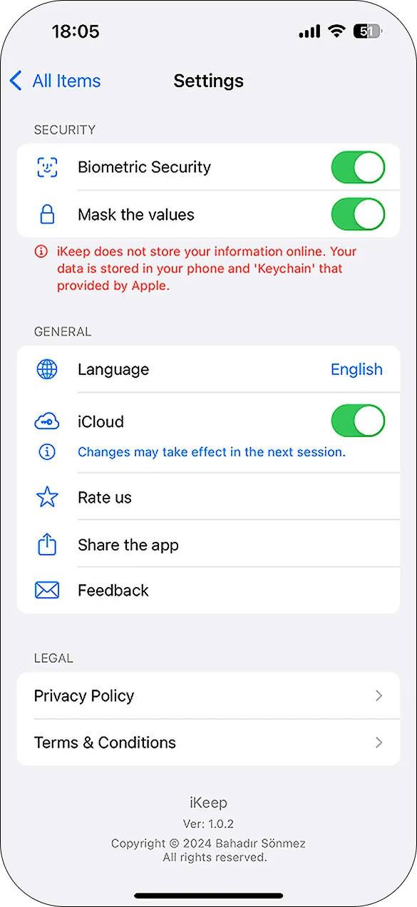 iKeep before — light-only settings