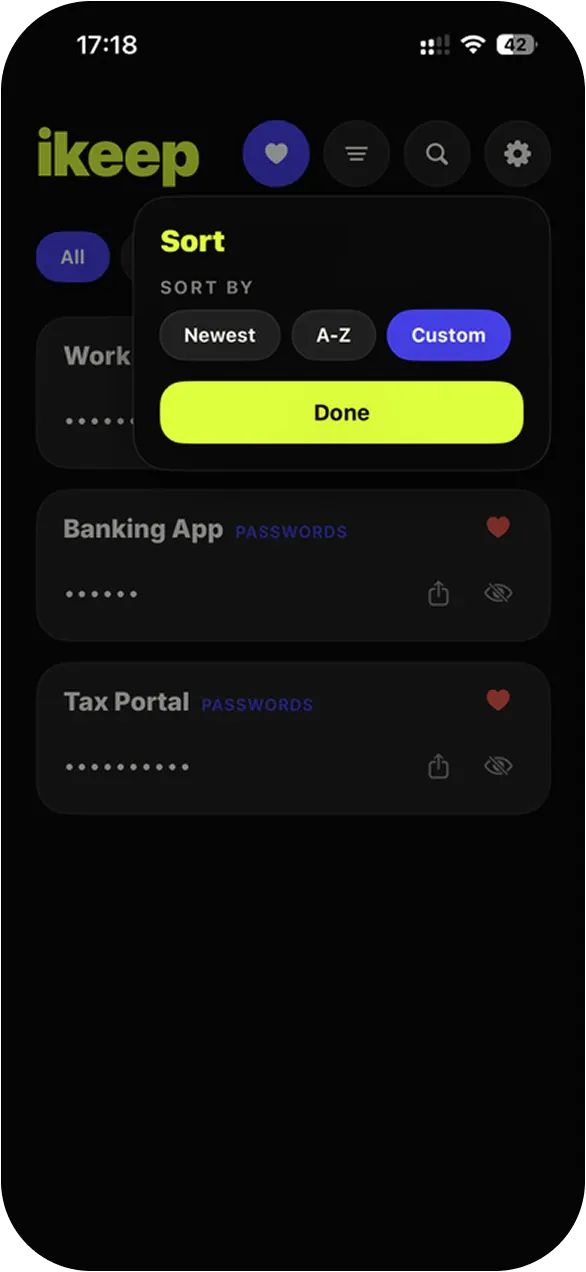 iKeep after — sort options