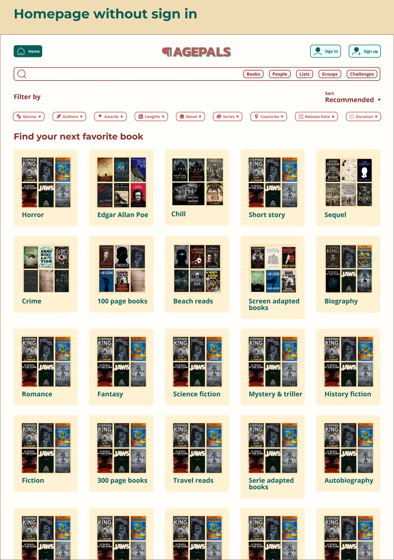 PagePals — Signed-in homepage